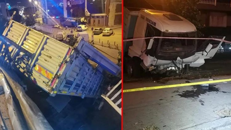 Karşı şeride geçen kamyon, otomobile çarpıp alt yola düştü: 1 ölü, 5 yaralı