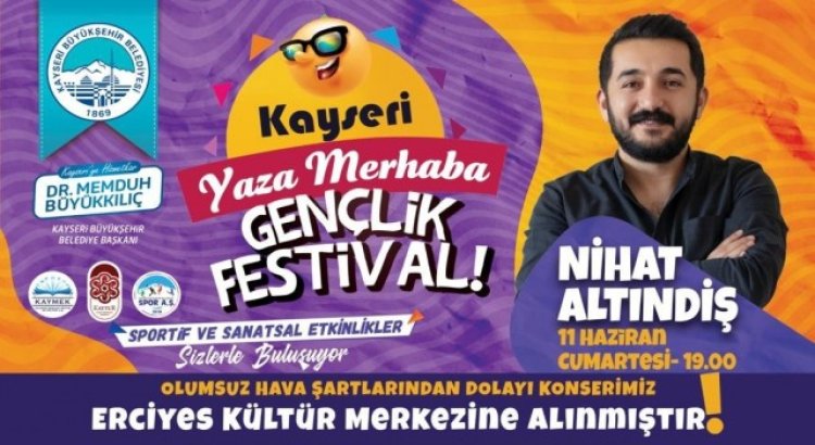 Büyükşehirin hafta sonu gerçekleşecek Gençlik Festivali konserleri Erciyes Kültür Merkezine alındı