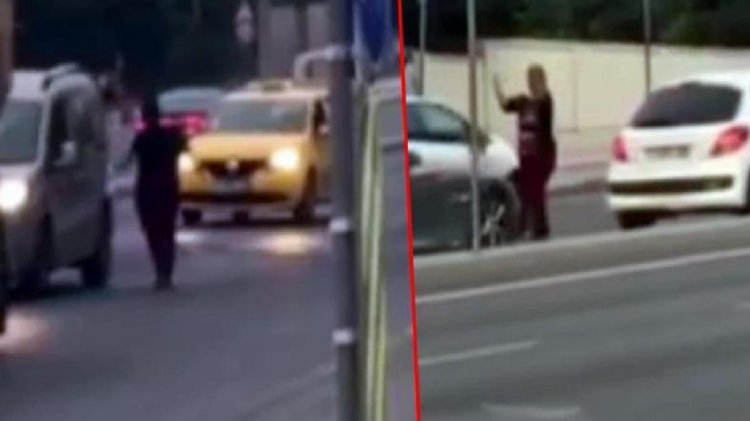 Kimse ne yapmak istediğini anlamadı! Otoyolu birbirine katan kadın araçların önüne atlayıp çığlık attı