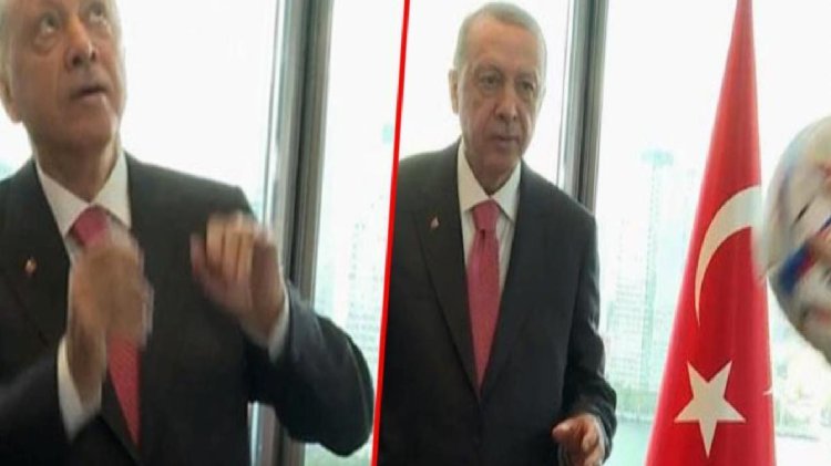 Cumhurbaşkanı Erdoğan, FIFA Başkanı Infantino’nun hediye ettiği futbol topuna kafa attı