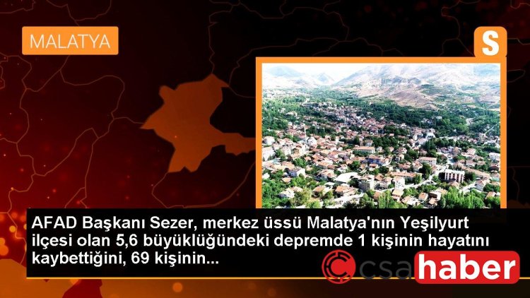 AFAD Başkanı Sezer, merkez üssü Malatya’nın Yeşilyurt ilçesi olan 5,6 büyüklüğündeki depremde 1 kişinin hayatını kaybettiğini, 69 kişinin…