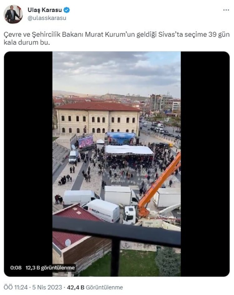 CHP’li vekil, Bakan Kurum’un konuşma yaptığı alanın görüntüsünü bu sözlerle paylaştı: Seçime 39 gün kala durum bu