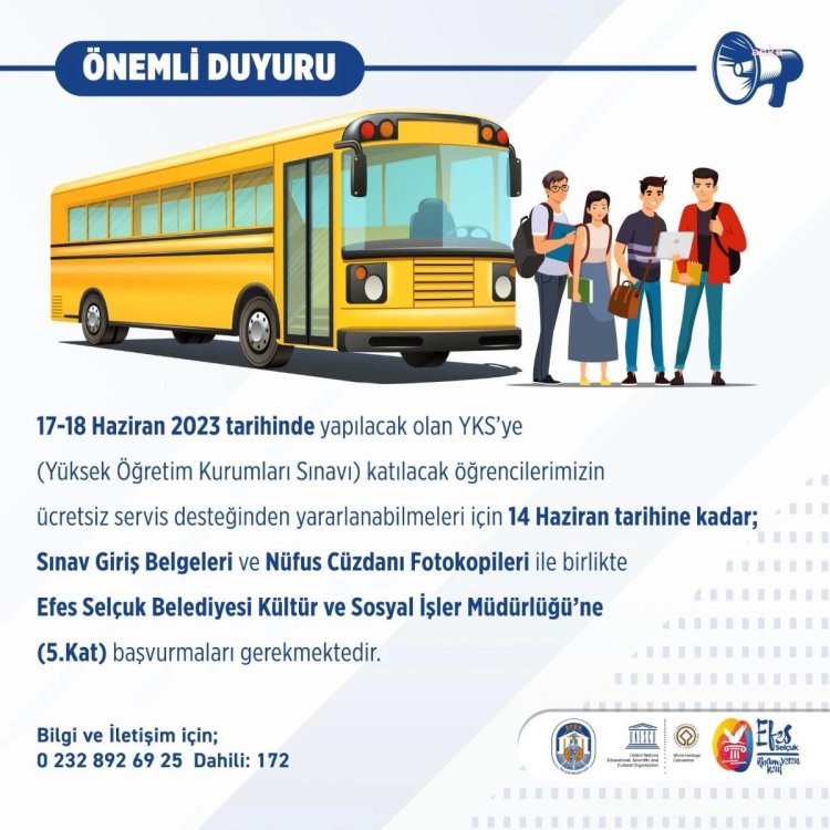 Efes Selçuk Belediyesi’nden Yks’ye Girecek Öğrencilere Ulaşım Desteği